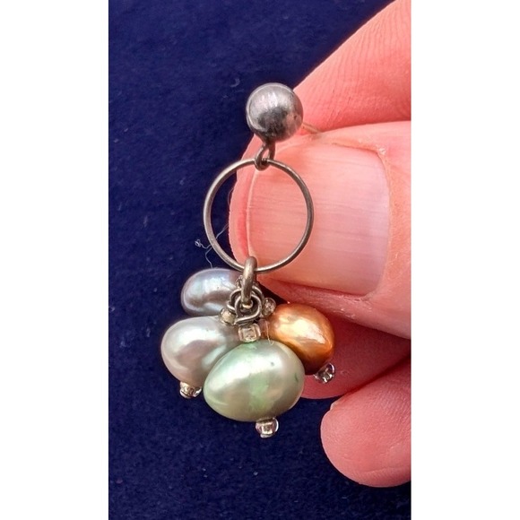Jewelry - Sterling Silver Freshwater Pearl Cluster Drop Earrings Pastel Multi Tone Boho